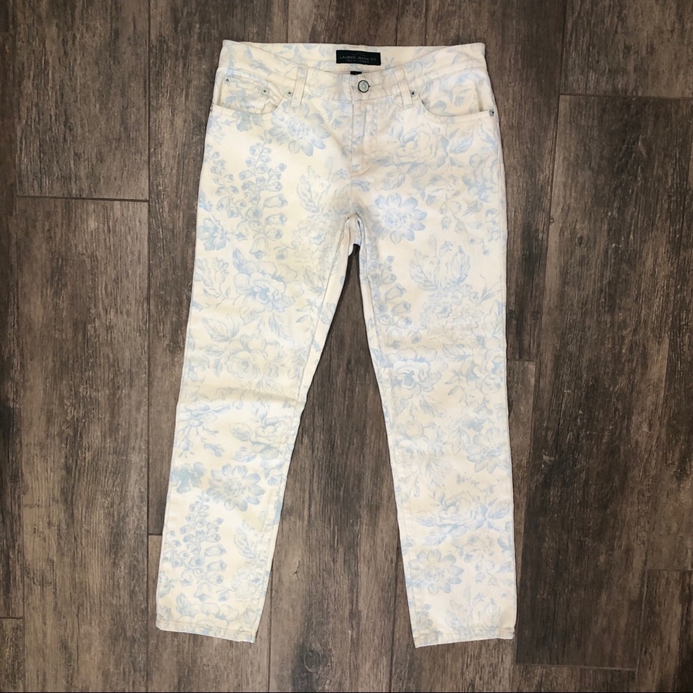LRL Blue Faded Floral Straight Ankle Jeans